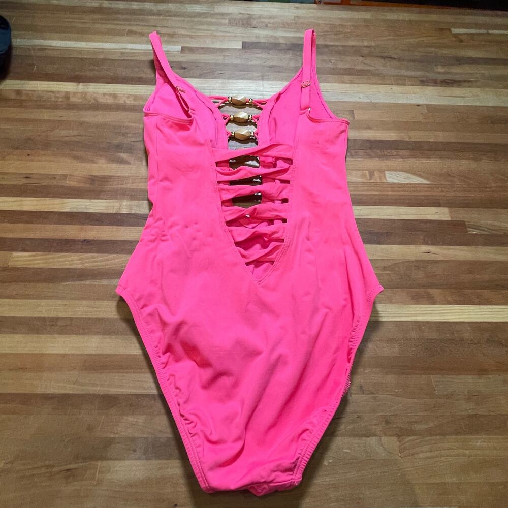 Bleu rod beattie Kore Low Neck Lace Down 1 peice swimsuit, Pink 4 - Picture 4 of 9